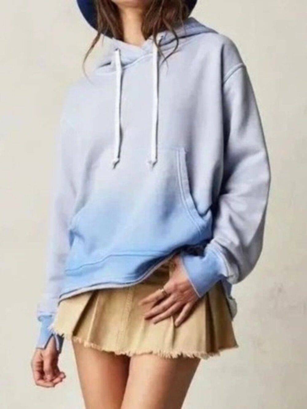 Free People We The Free Zuma Hoodie Chambray Sky Oversized Small blue lilac